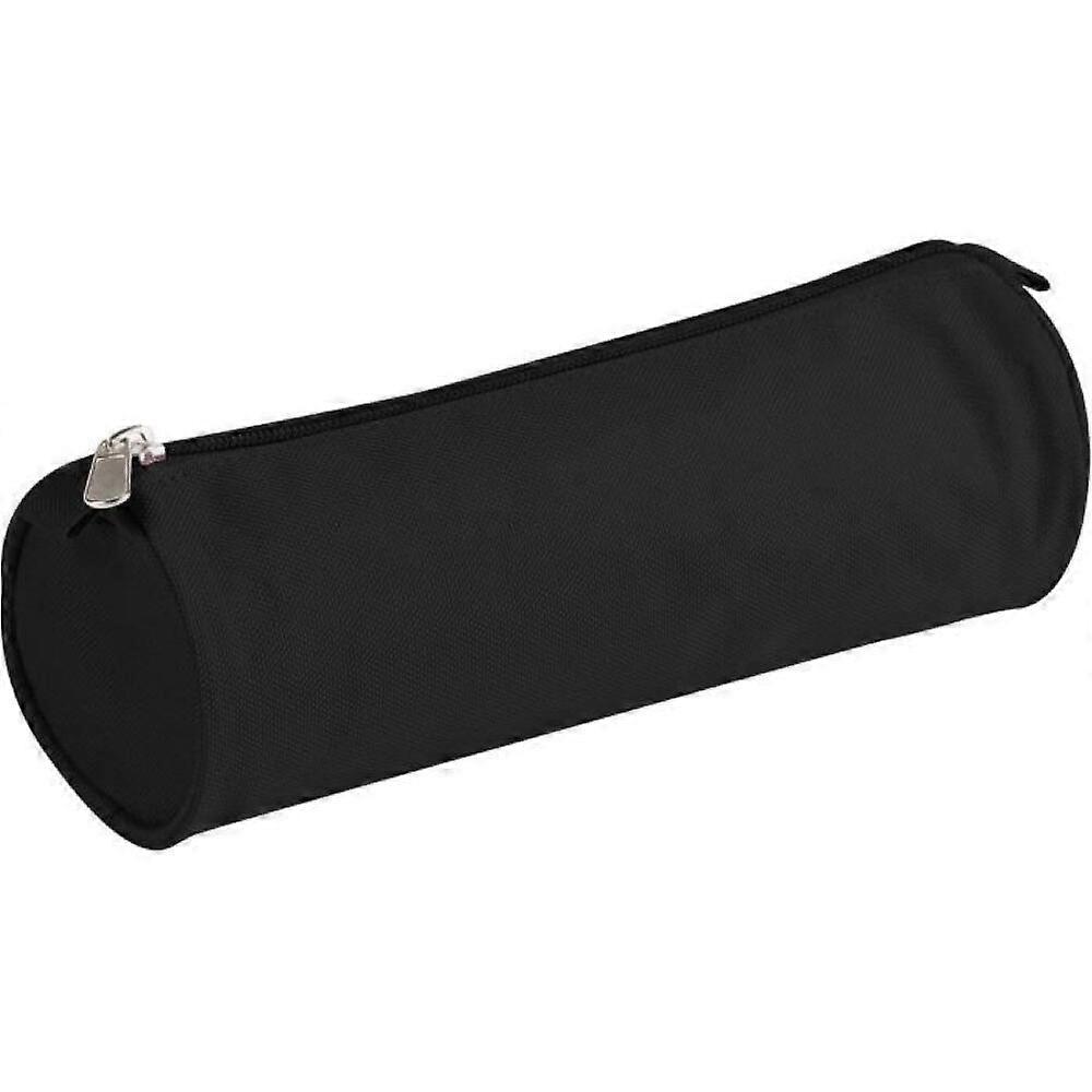 Basic round school pencil case, black, large size, Ø7x22 cm, 600D polyester, strong zipper, suitable for children aged 6 and up.