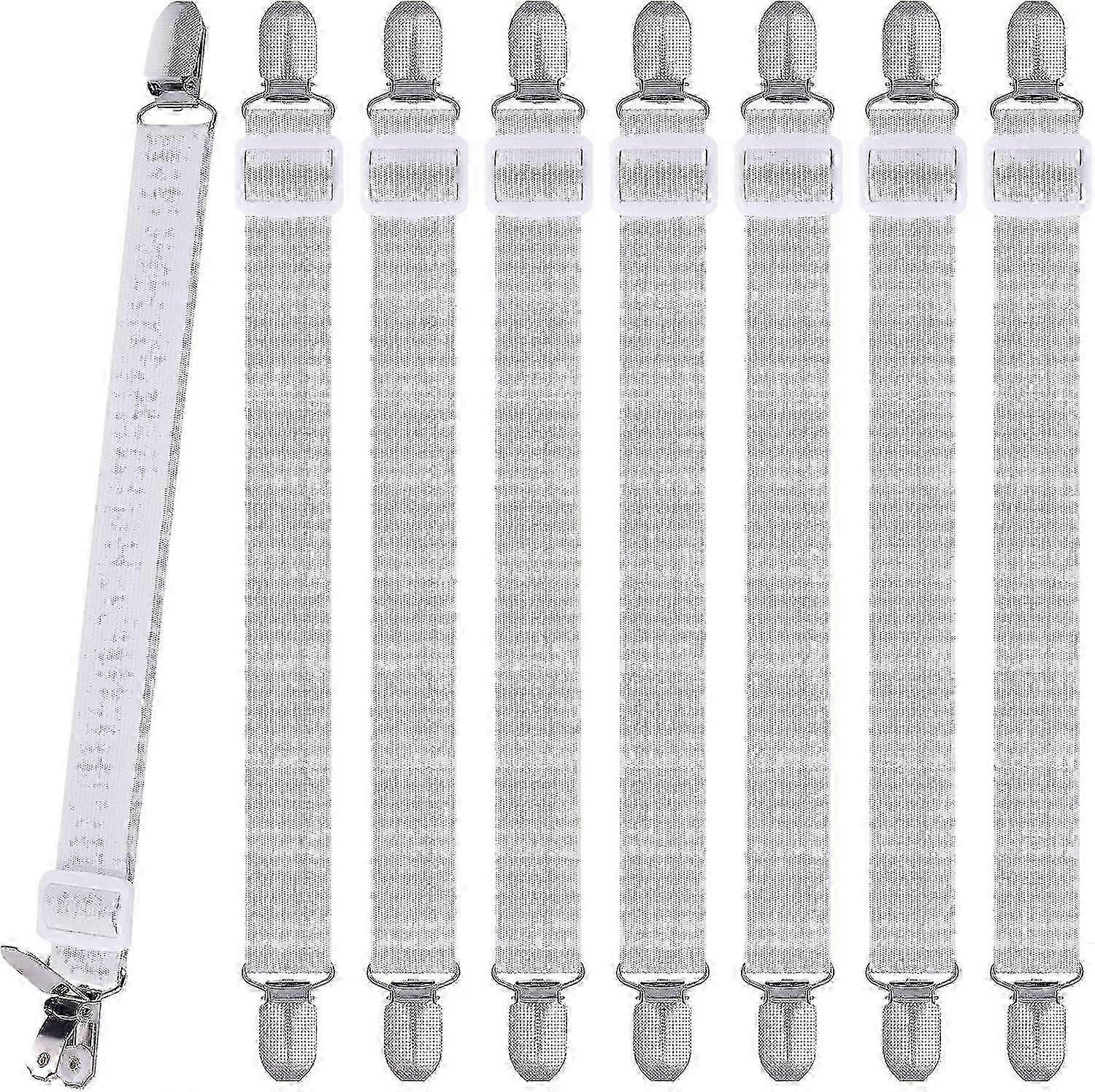 8Pcs Bed Sheet Clips, Adjustable Bed Sheet Grippers, High Elastic Fitted Sheet Straps with Clips, Bed Sheet Fasteners Max Stretch 120c