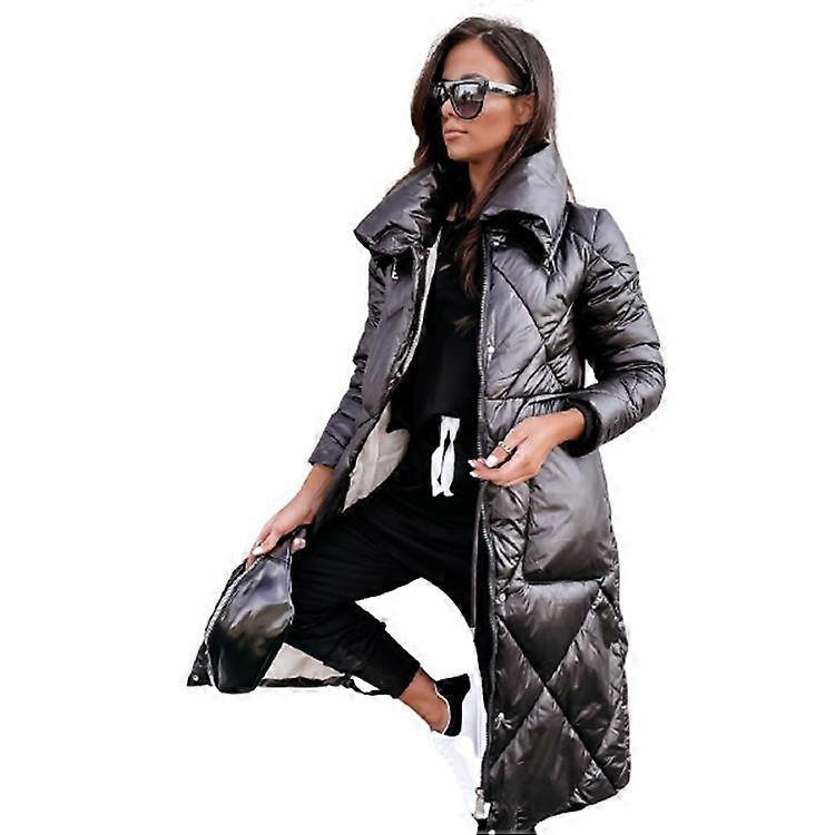 Women's Long Puffer Coat with High Collar, Quilted Design, Multiple Colors Available
