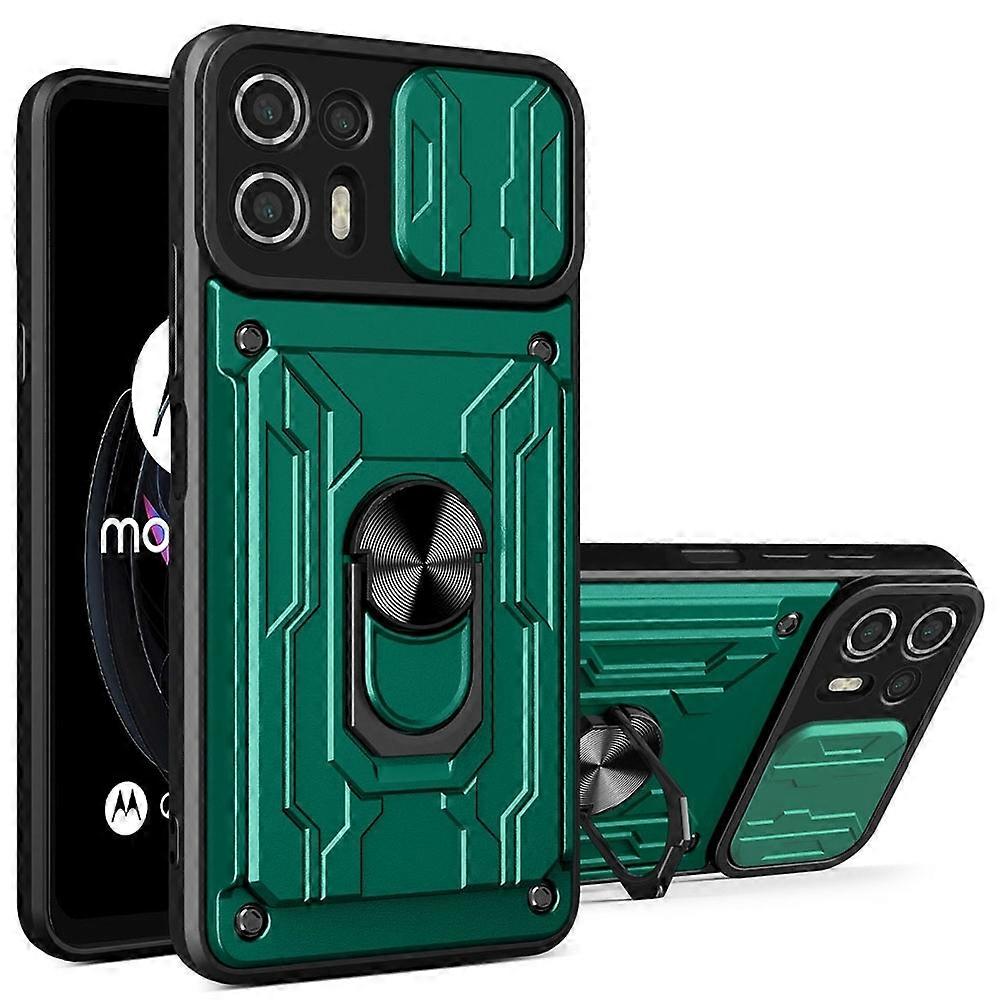 Kickstand PC + TPU Back Case for Motorola Edge 20 Lite, Card Holder Phone Cover with Slide Camera Pr