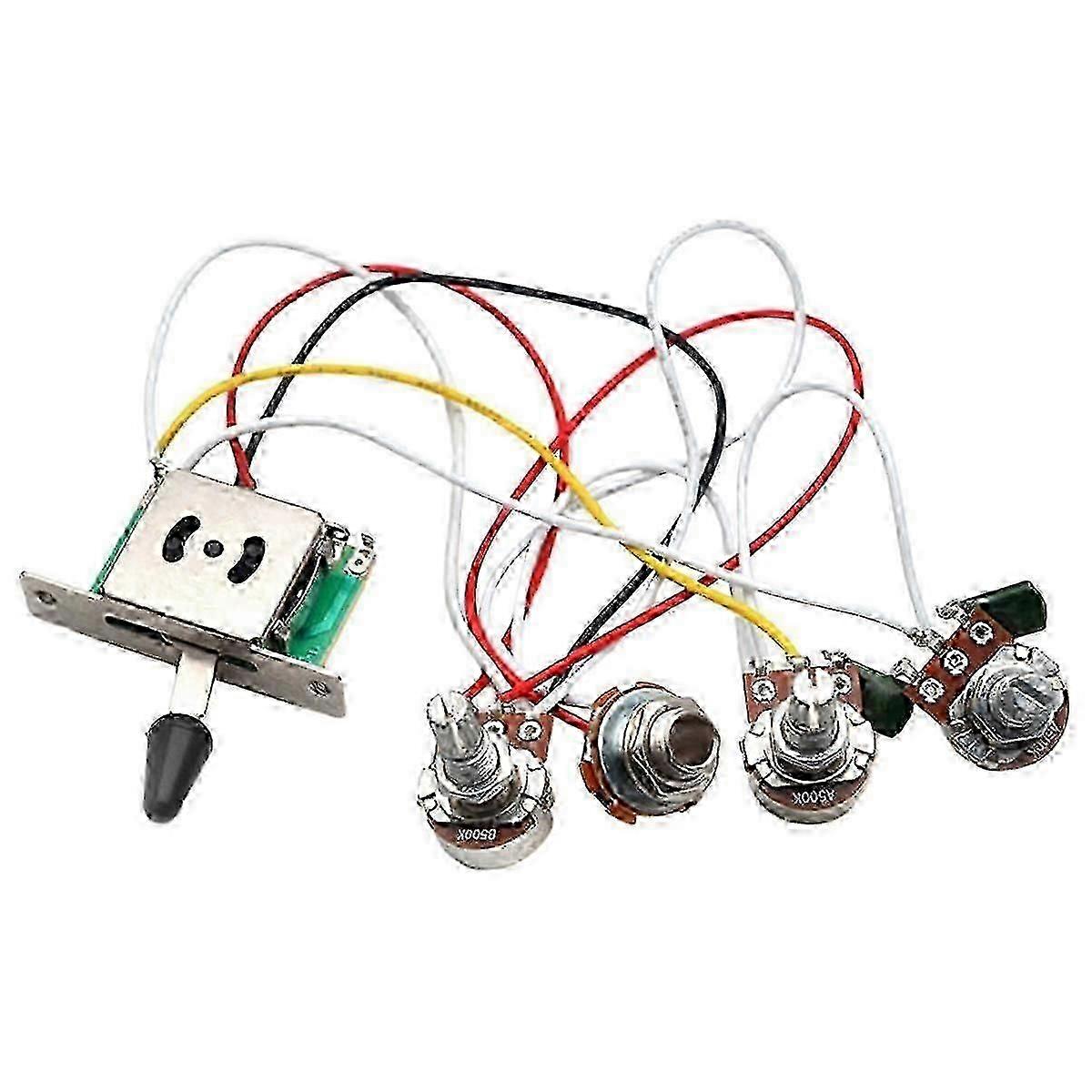 Strat gitar ledningsnett forhåndskablet 3X 500K potter 1 volum 2 tonekontrollknapper 5-veis bryter, elektriske gitardeler
