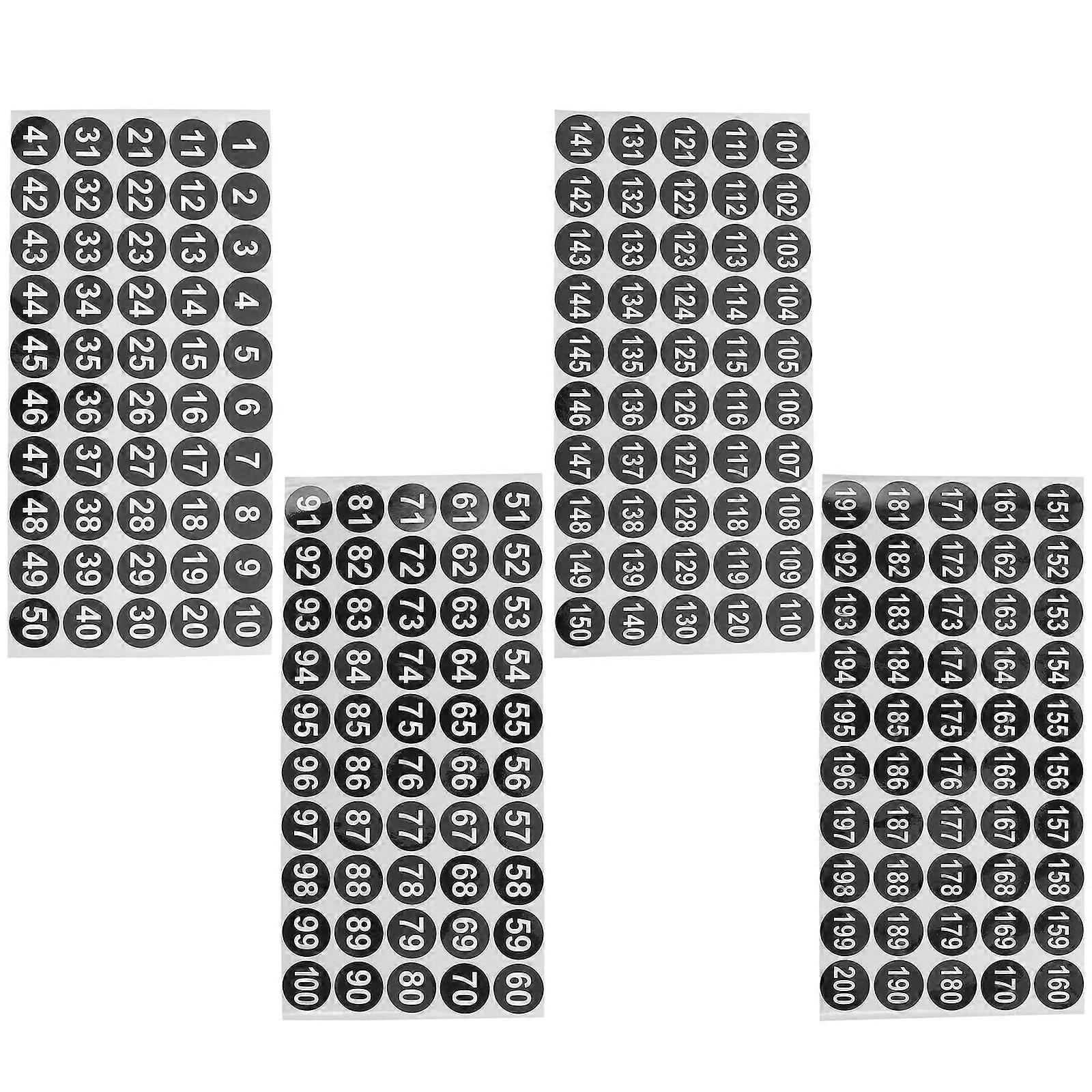 4 Sheets Round Digital Stickers Multi-function Number Sticker Number Labels Clothing Sticker