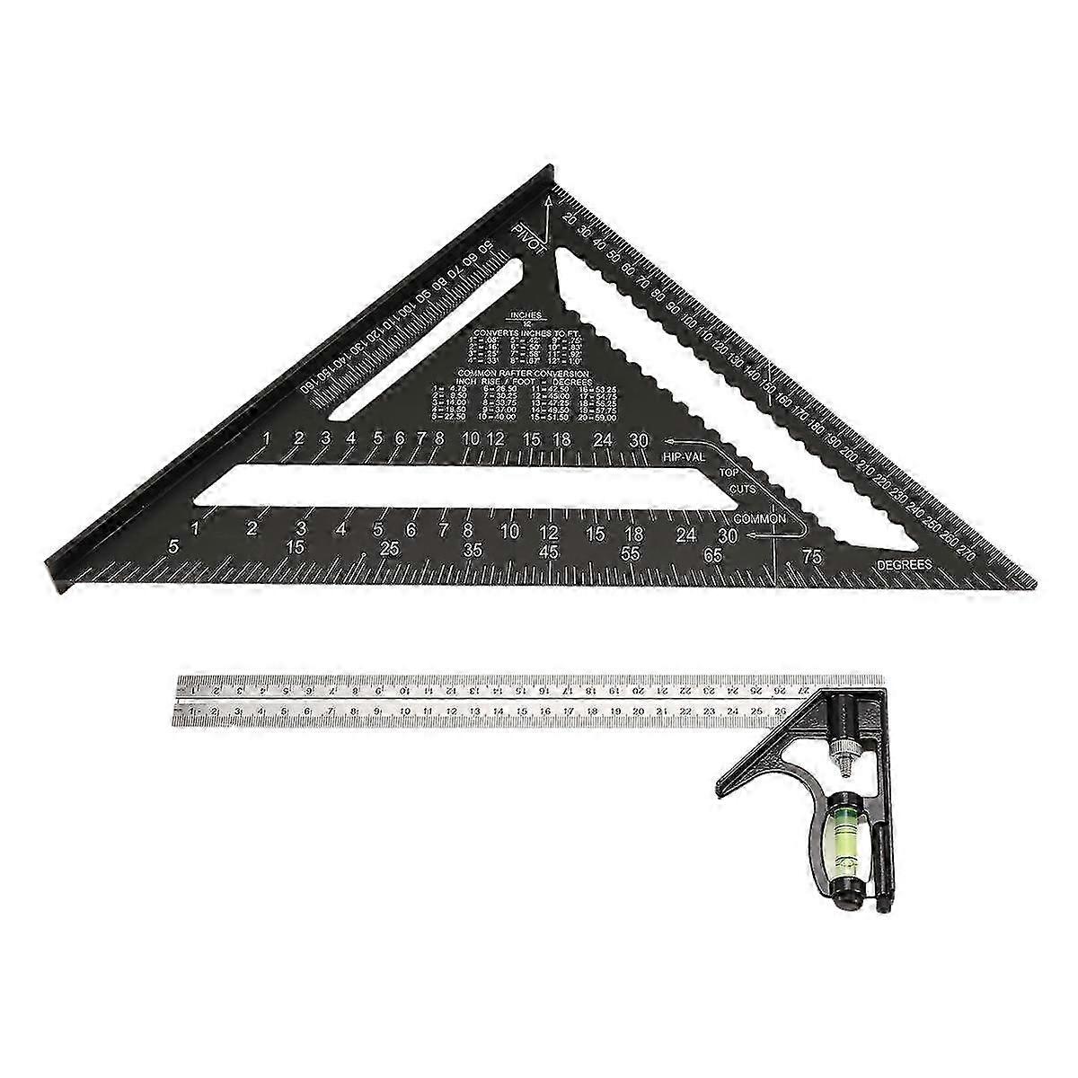 12inch Rafter Square and Combination Triangle Square,Carpenter Square,Woodworking Framing Square,Ruler Protractor Layout