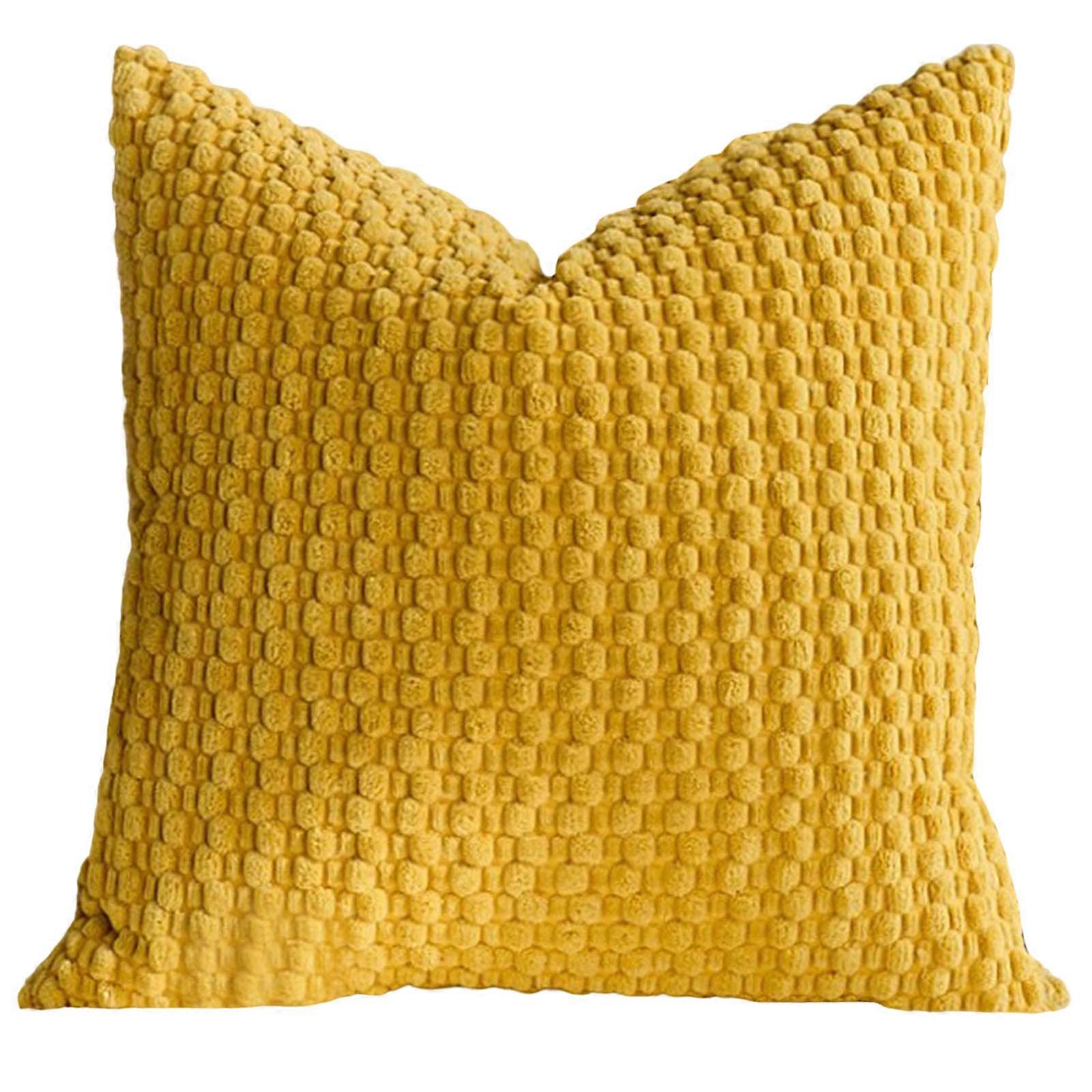 Corduroy Pillow With Bubble Pattern Comfortable Neck Support Cushion For Sofa Bed Chair  Yellow