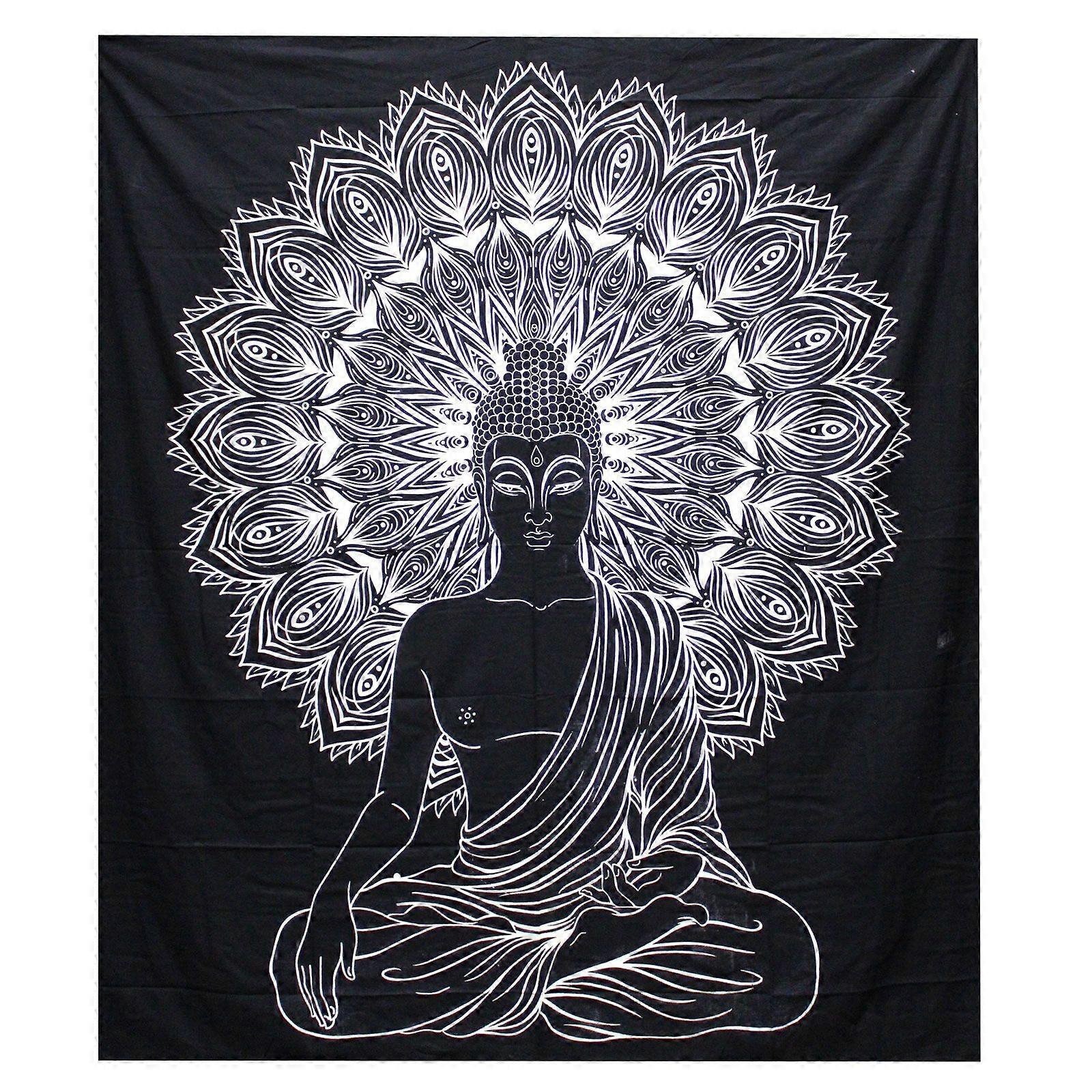 BW Double Cotton Bedspread  Wall Hanging - Buddha X 1