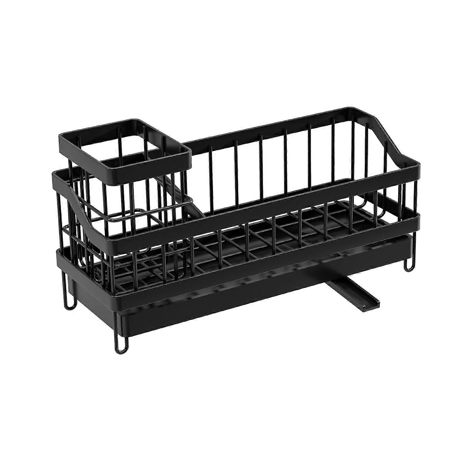 Kitchen Sink Organizer with Adhesive Hooks, MultiTier Rustproof Wall Mounted Caddy for Sponge Soap Brush