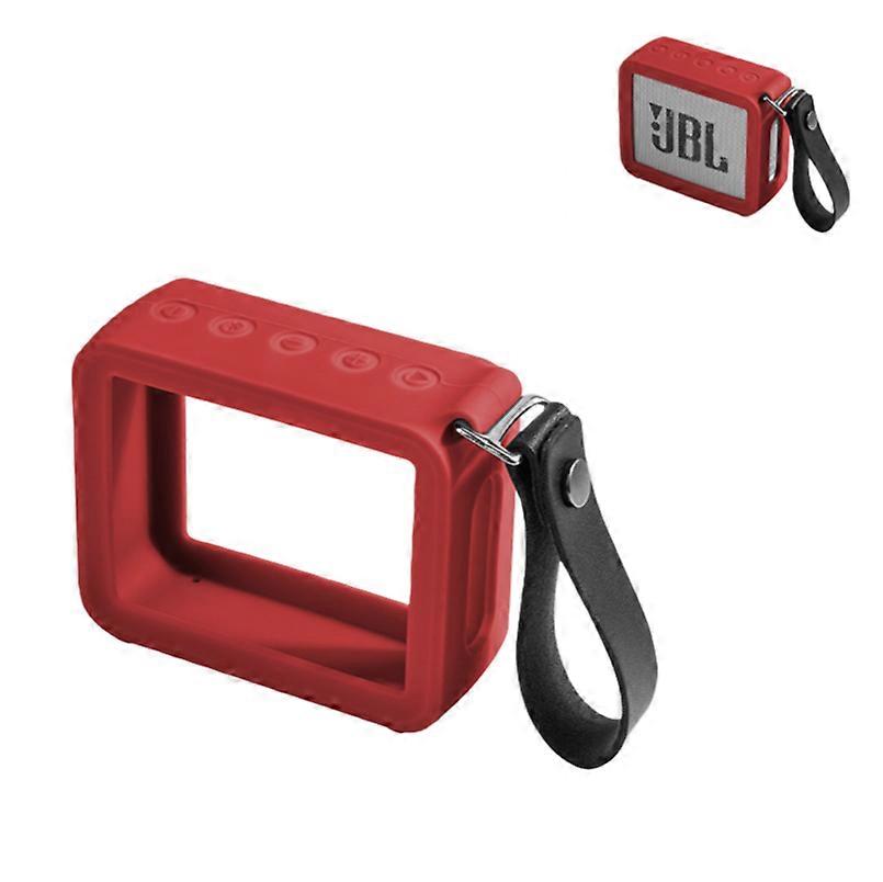 Silicone Speaker Protective Case with Anti-loss PU Handle for JBL GO2 -  Four-corner Drop Protection Speaker Cover Red (Does not include speaker)