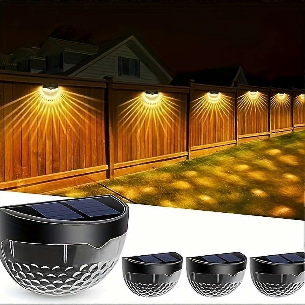 Solar Fence Lights Waterproof Warm White Honeycomb Pattern Auto Dusk to Dawn for Garden Deck