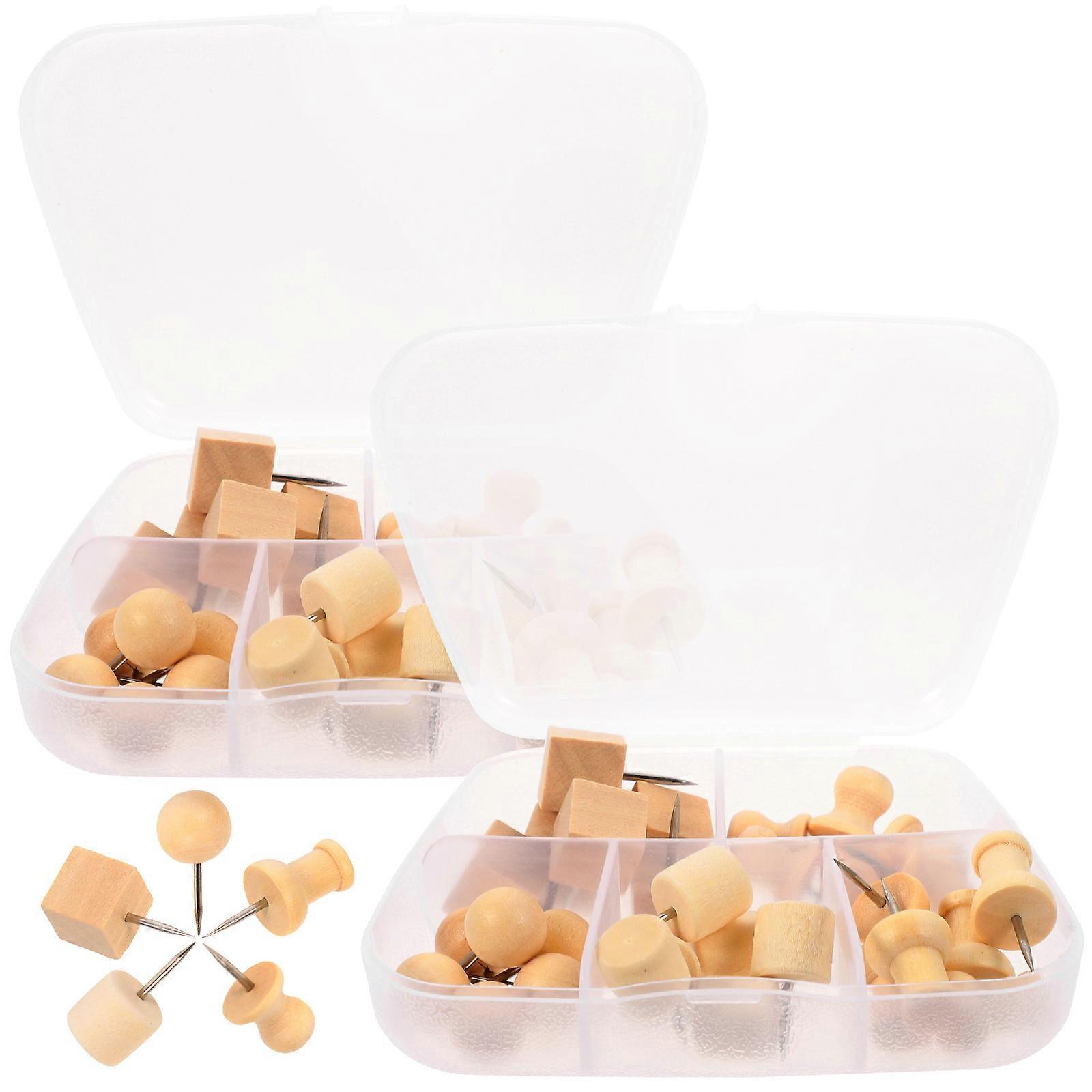Thumb Tacks Wooden Push Pins for Fixing 8 Boxes Natural Wood Pushpins