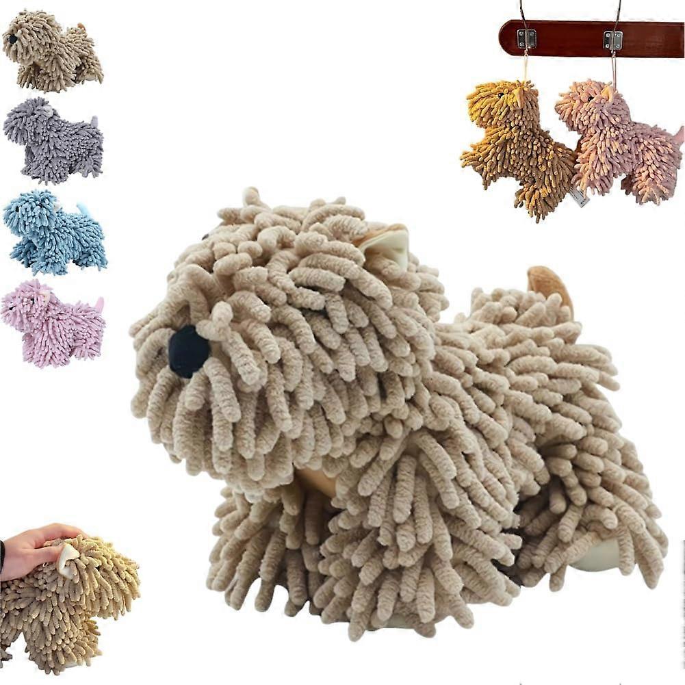 Puppy Hand Towel with Soft Chenille Texture, Cute Dog Design, Absorbent, Washable, Khaki 1pc