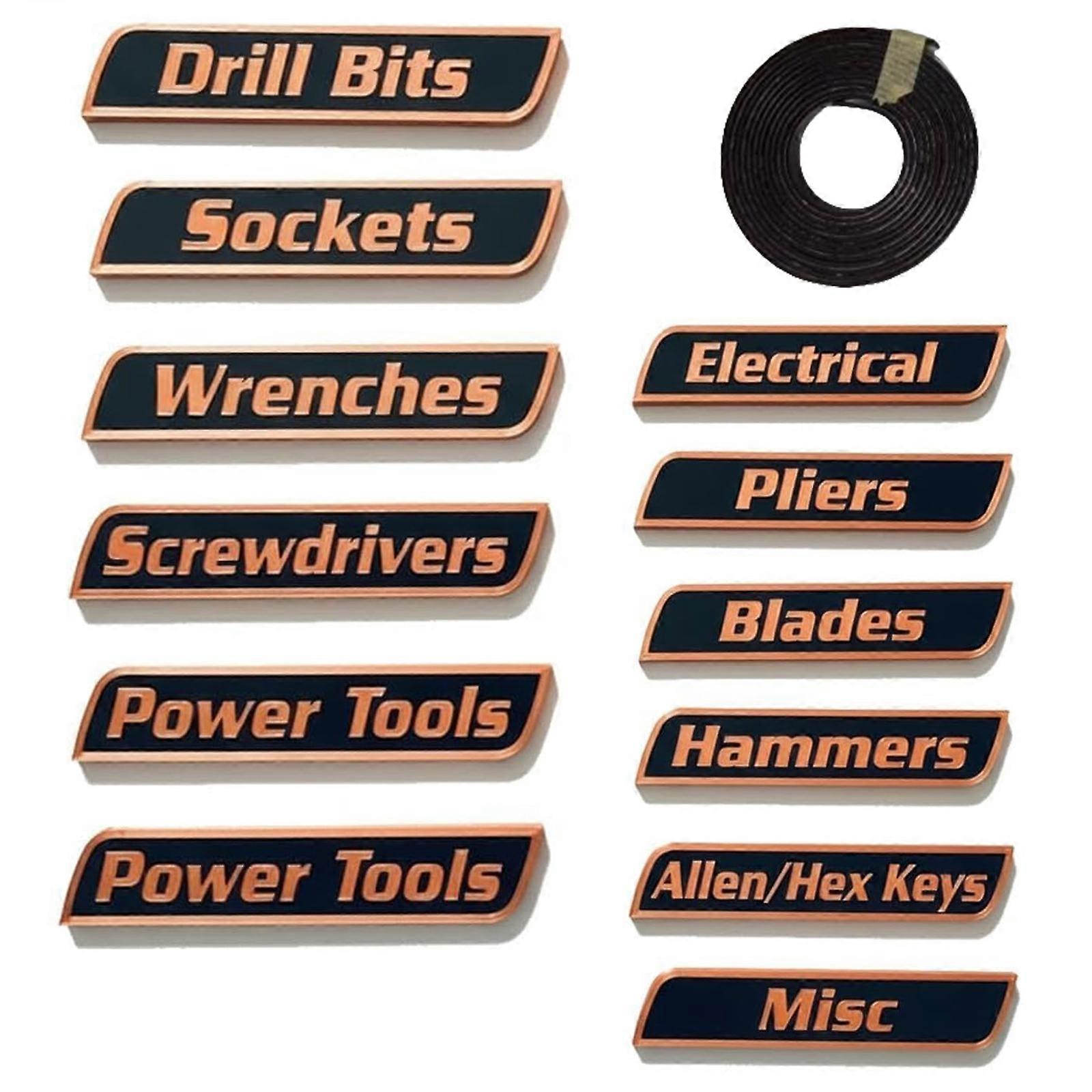 12pcs Magnetic Toolbox Drawer Tags Bold Easy-to-Read 3D Magnetic Tool Box Organizer Labels Toolbox Widget Stickers Accessories