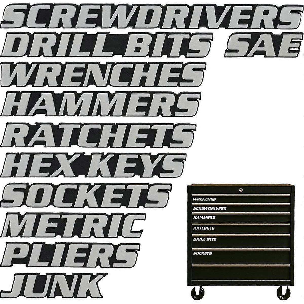 Toolbox Drawer Tags, 3D Magnetic Tool Box Labels, 11 Pieces, Reusable Toolbox Organization Stickers