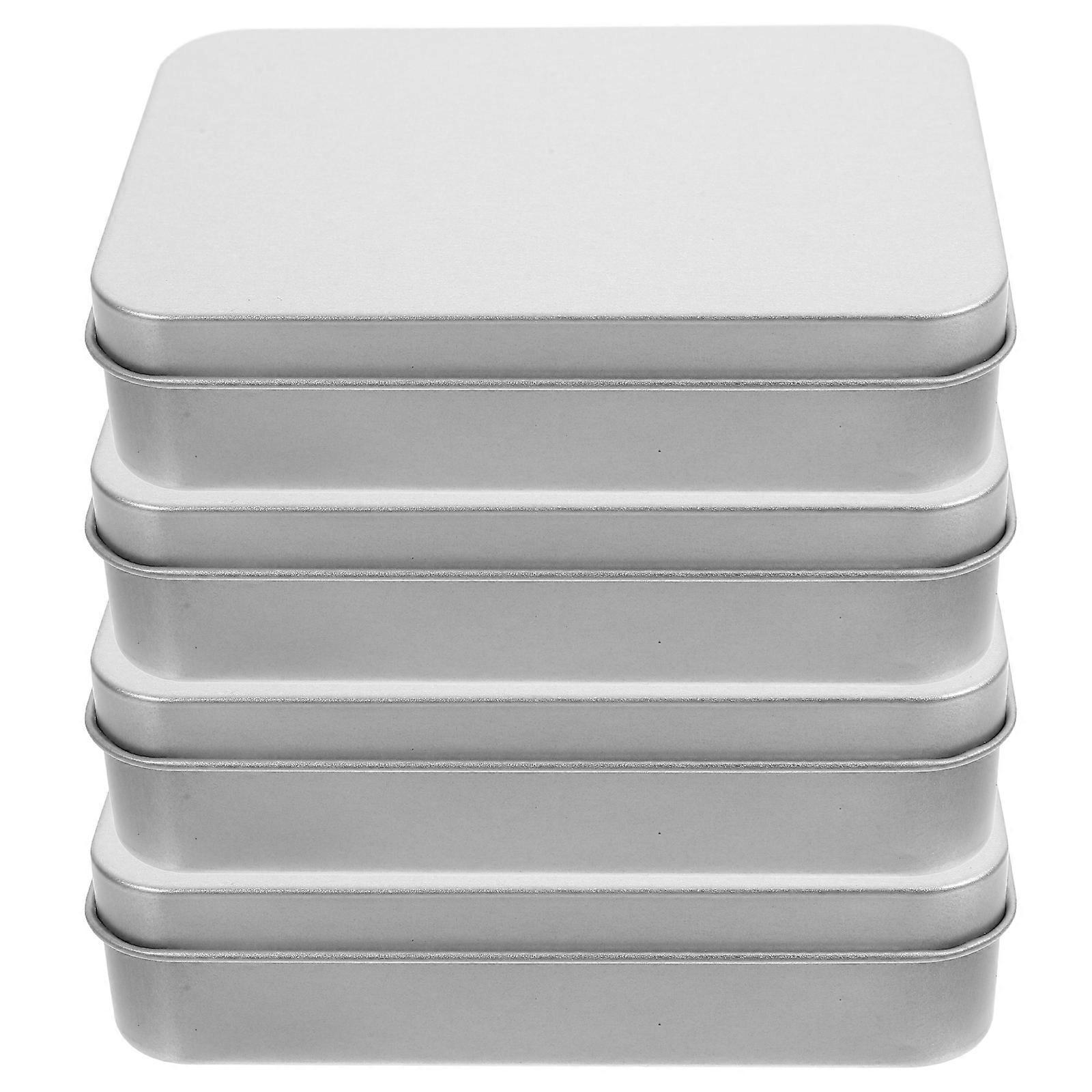 Favor Box Rectangular Tinplate Tins Elegant High-End Texture Silver 11.00X7.50X2.50CM Dust-Proof Sealed 4Pcs