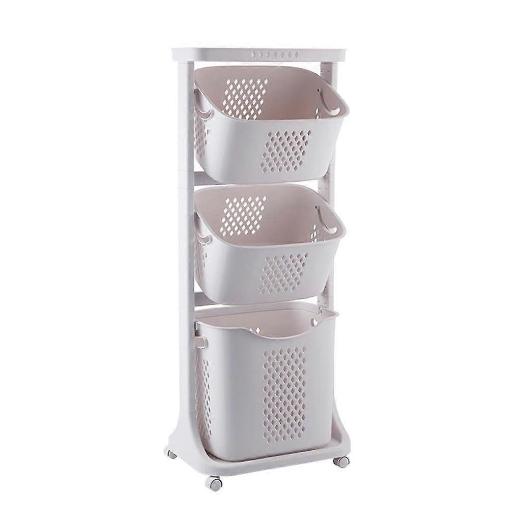 3 Tier White Plastic Storage Cart with Wheels, Ventilated Rolling Shelf for Bathroom or Kitchen