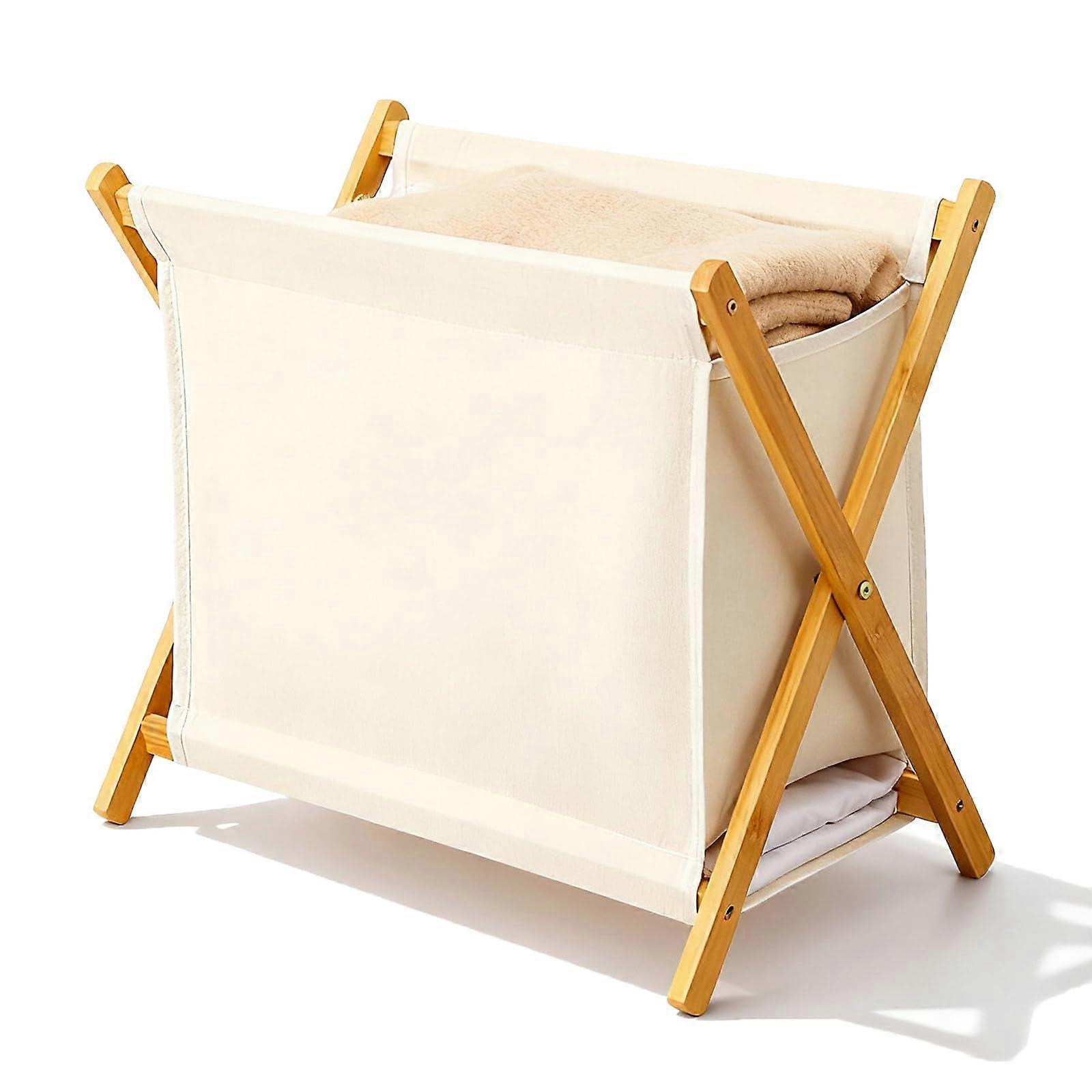 EcoFriendly Foldable Laundry Hamper with XFrame, Cotton Linen, Beige Medium for Dorm and RV