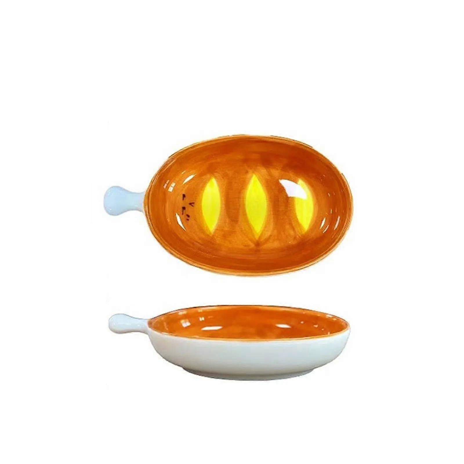 Ceramic Bread Plate with Cute Croissant Pattern, HandPainted Porcelain Dessert and Dip Dish