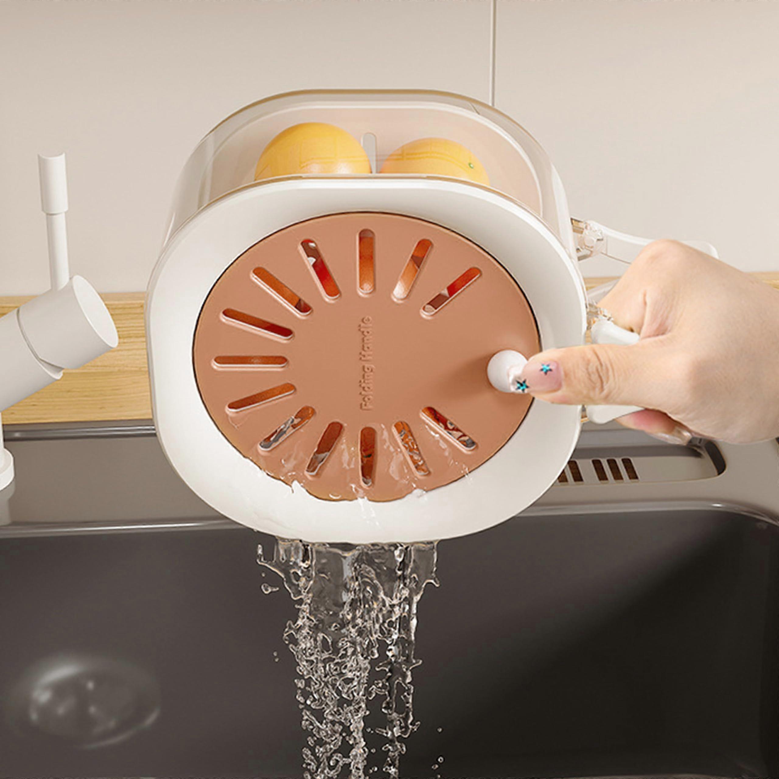 Dual Layer Kitchen Colander and Fruit Vegetable Strainer with Lid and Handle, Brown