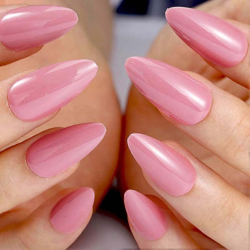 Pink Stiletto Press On Nails 24Pcs Glossy Pointed Acrylic False Nails Kit with Multiple Sizes