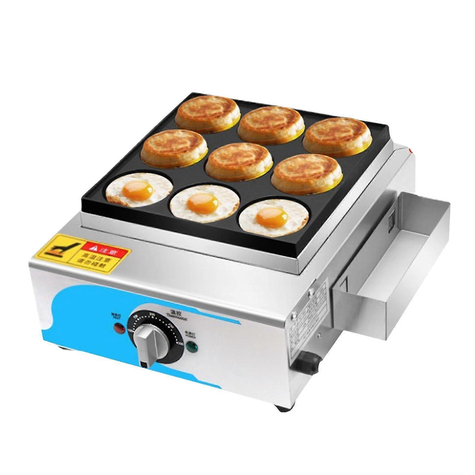 Commercial Egg Burger Maker 9Hole NonStick Omelette Cooker with Easy Temperature Control