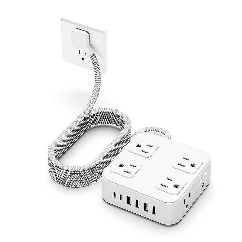 5 FT Extension Cord with USB C Charging and 3 Outlets Flat Plug
