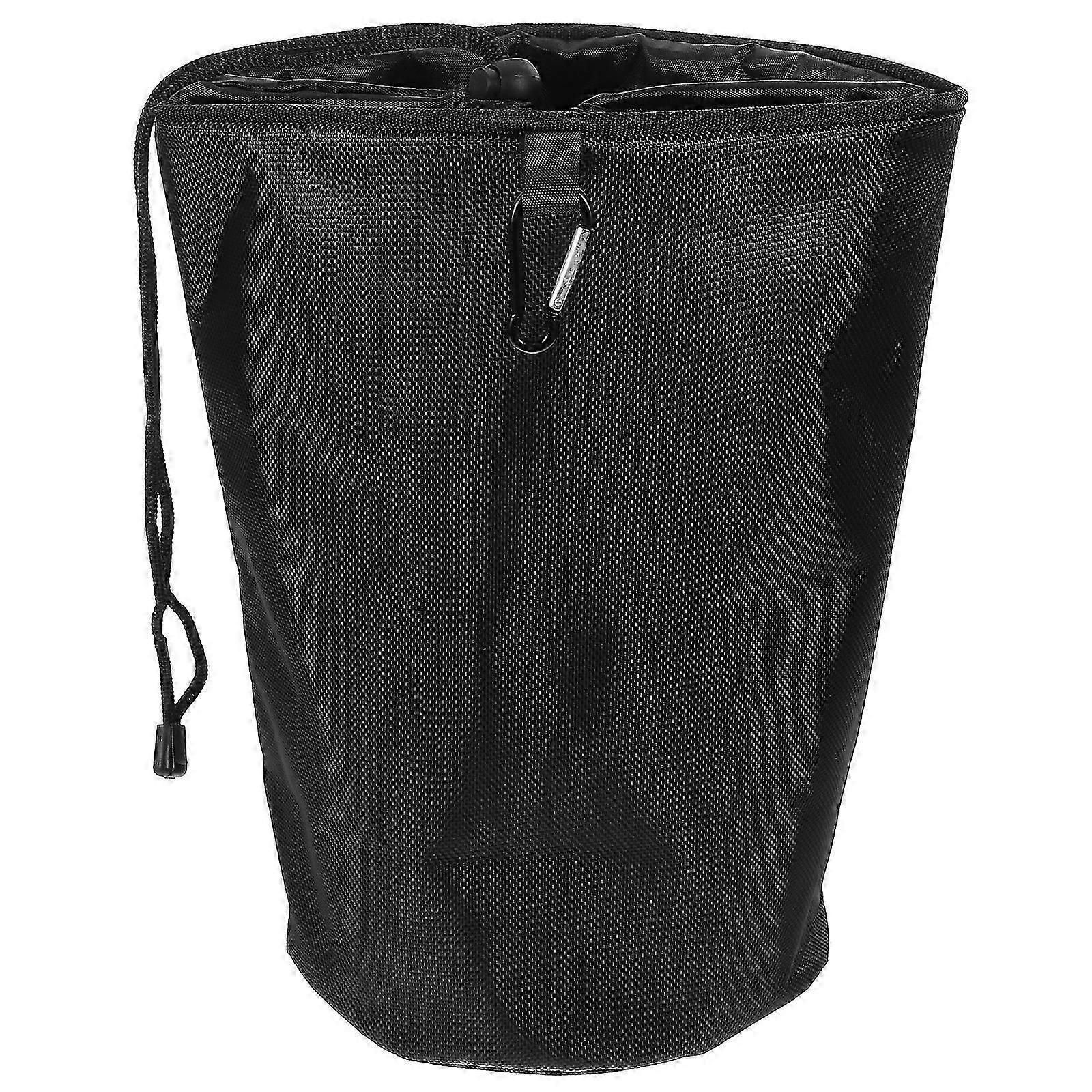 Clothes clip storage bag with drawstring, large capacity, and hooks.