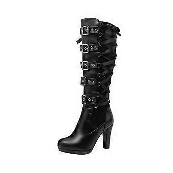 Damenstiefel, modisch, Cosplay, Schnürschuhe, kniehoch, Plateau, Gothic-Schleifen, US: 6 (37)
