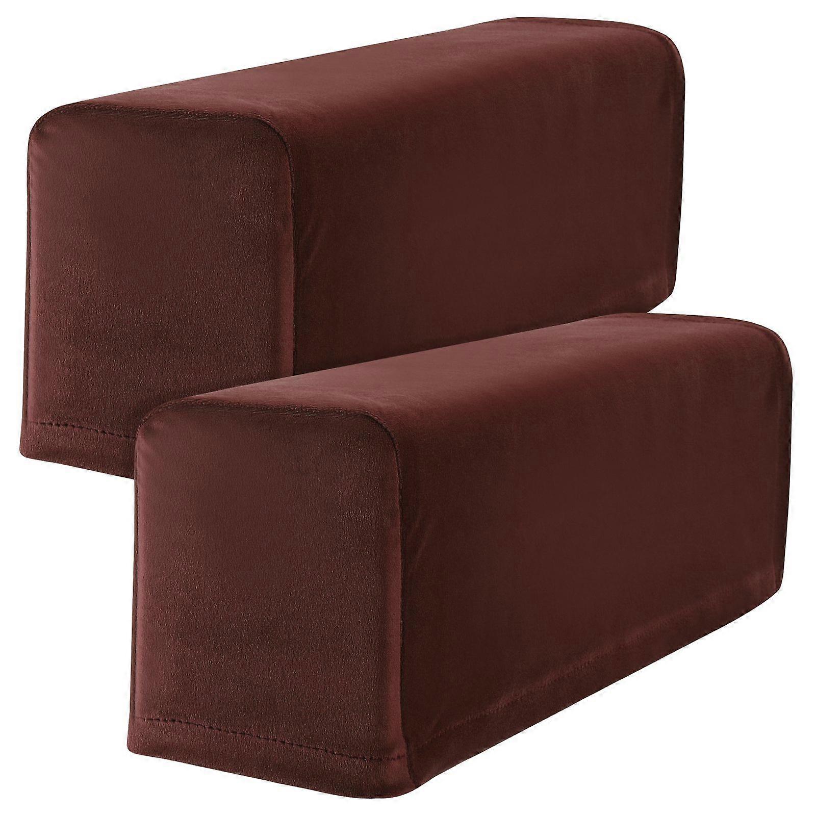 2pcs Universal Sofa Armrest Cover Elastic Protector Solid Color Armrest Protective Cloth Coffee