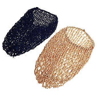 2pcs Handcraft Crochet Net Hat Long Sleeping Hat Hair Protective Nightcap Hair Protector(Navy, Khaki, 1pc for Each Color)