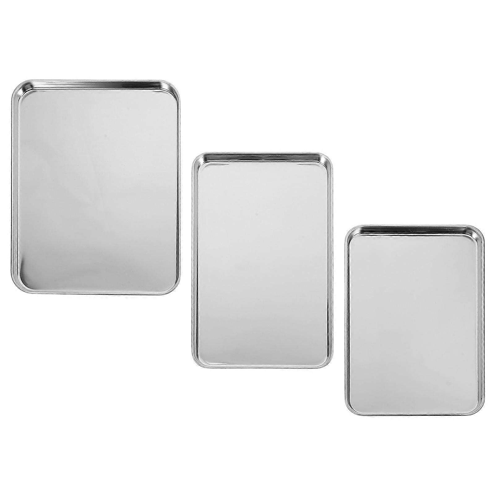 Stainless Steel Rectangular Tray Versatile Function for Serving 3Pcs Pack
