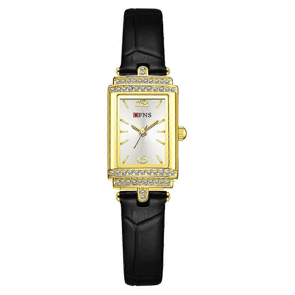 Rectangular Watch Black Leather Band Office Casual Evening