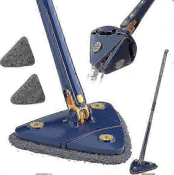 360 Degree Triangular Cleaning Mop, Triangular Telescopic Mop, Rotatable Adjustable Mop, Multifunctional Push-pull Automatic Squeeze Mop (blue + _tgz