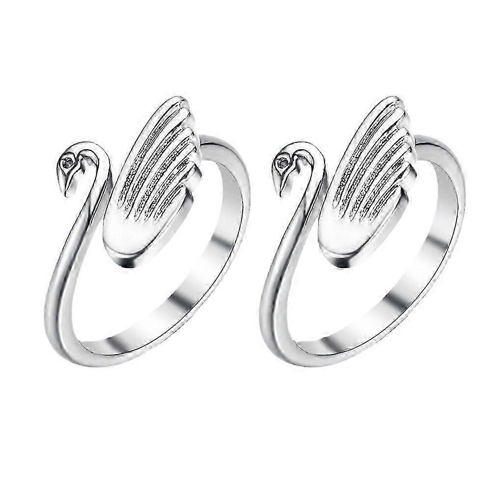 Durable Swan Knitting Loop Ring for Crochet 2Pcs Adjustable Silver