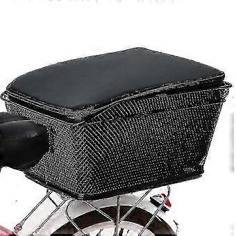 Rear Bike Basket Large Capacity Metal Wire with Waterproof Cover, Compatible with All Rear Bicycle Frames, 40x30x20cm
