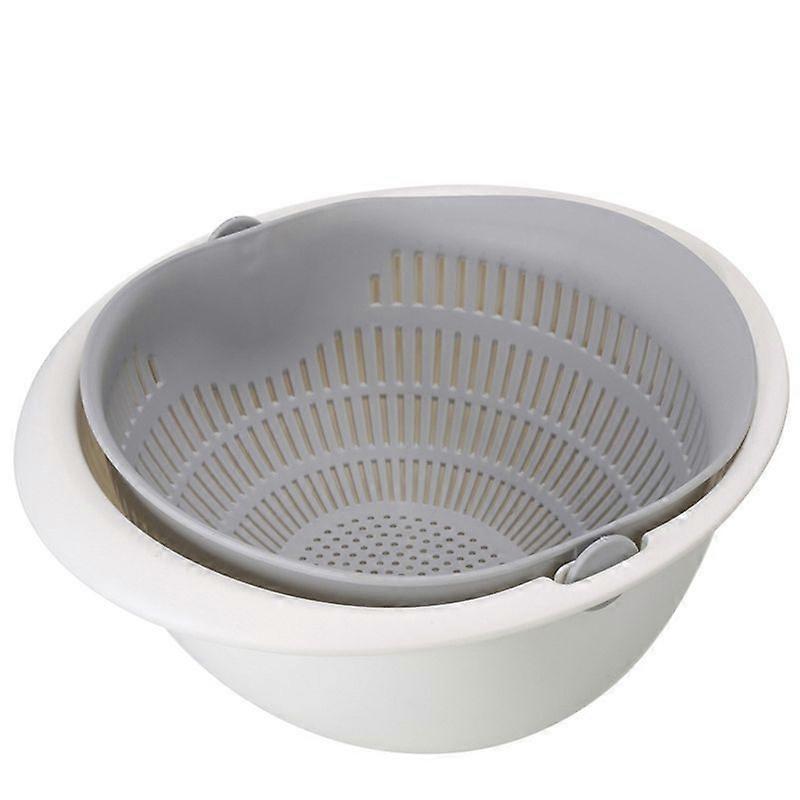 Home Kitchen Fruit Vegetable Wash Draining Basket Rotating Double Layer Strainer