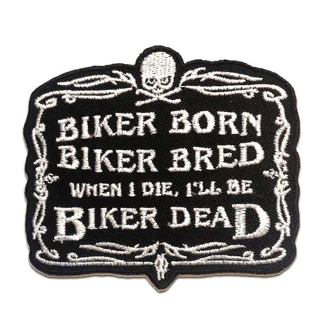 Patch - BIKER BORN ...... - black - 9 x 8.2 cm - Iron-on patch