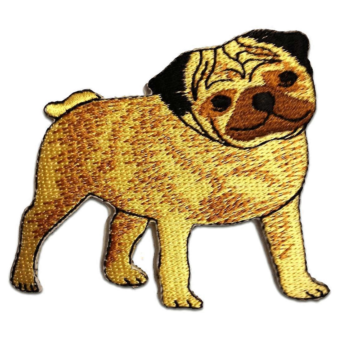 Patch / Iron-on Patch - Pug Dog Animal - Brown - 8 x 6.7 cm - Applique Patch