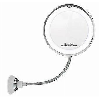 Specchio da trucco a LED - Ingrandimento 10X, 14 luci, collo d'oca flessibile, specchio da bagno girevole a 360 gradi, senza fili e portatile, luce naturale diurna