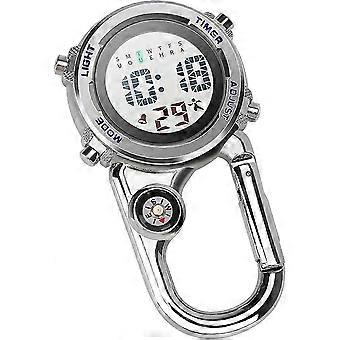 Carabiner Watch Digital Clip on Quartz Watch Multifunctional Carabiner FOB Watch Luminous Face Compass Carabiner Watch with Compassblue-hgty
