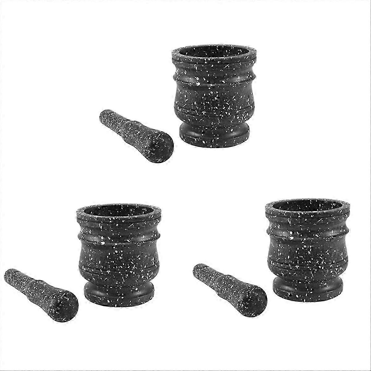 3set Pattern Pestle Set Stone Herb Spice Grinder Solid Grinder Cooking Set