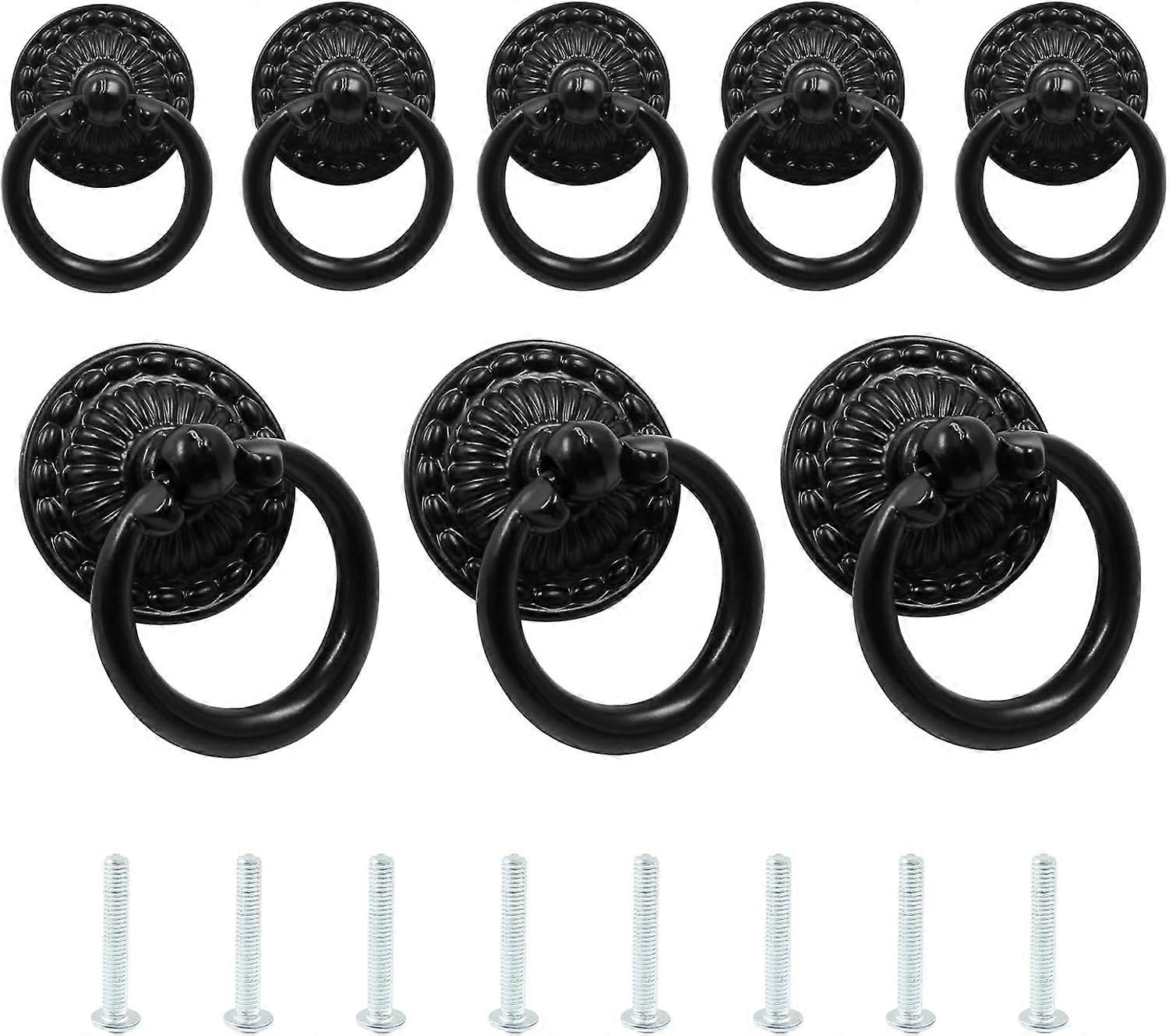 Vintage bronze drip ring knobs, drawer handles, single-hole knobs (black) - 8-piece set (black)