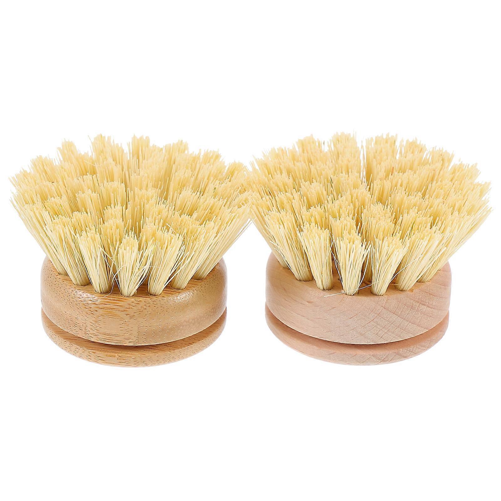Bamboo Brush Pot Cleaning Brush Kitchen Use with Beech Head 2Pcs Pack