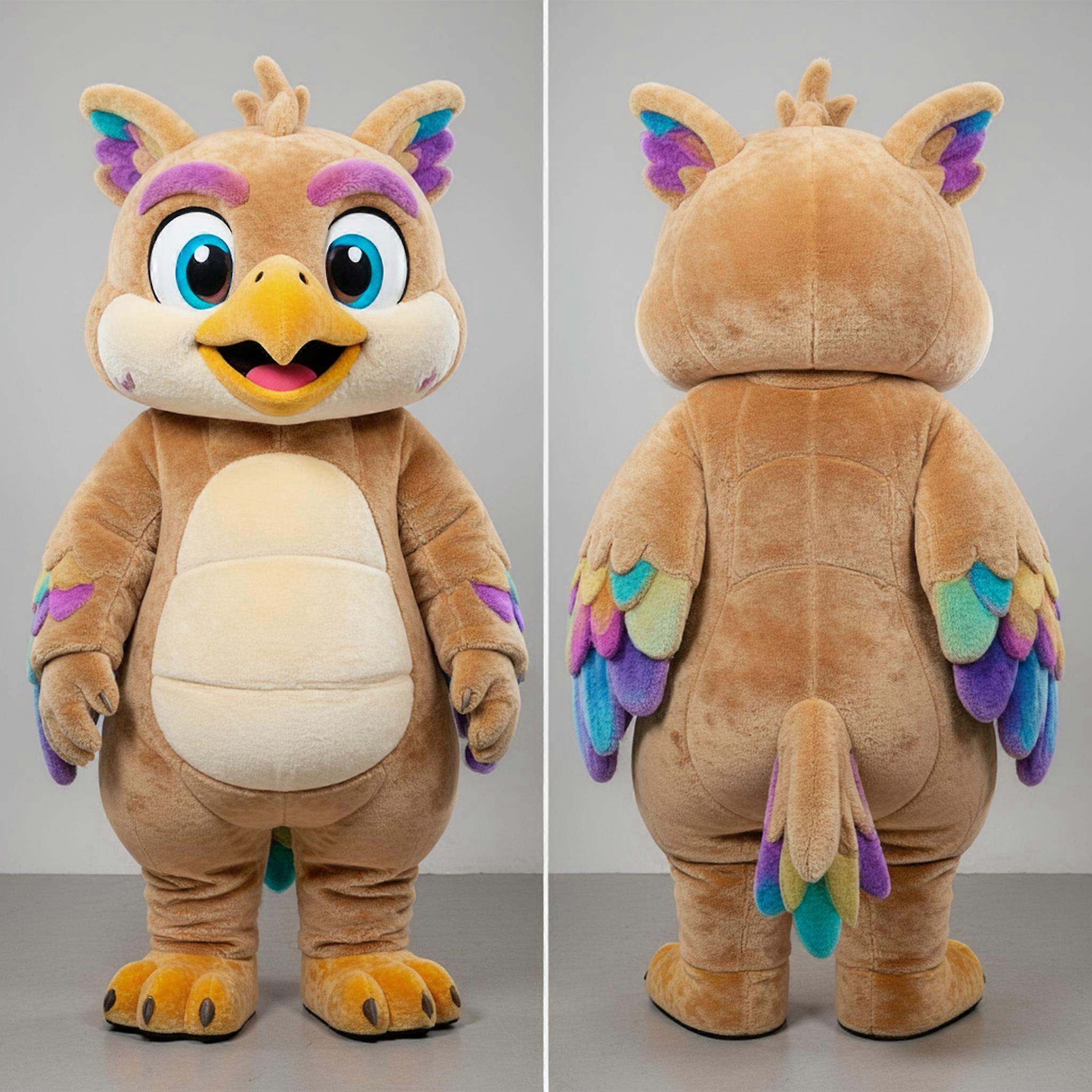 MASTICOT Tan Fluffy Harpy Mascot