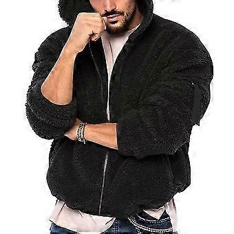 Heren donzige capuchonjas, trendy ritssluiting, dikke fleecejas met lange mouwen, winterwarme hoodie voor heren