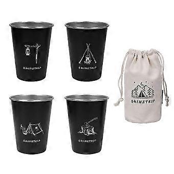 4 Pieces Stainless Steel Camping Cup Set Outdoor Travel Drink Tea Cup Camping Accessories (black)