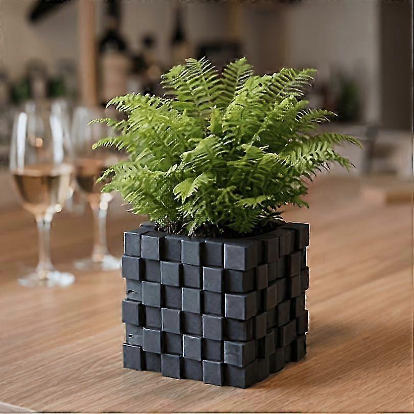 3D Printed Pixel Cube Planter Square Succulent Pot Desktop Decor