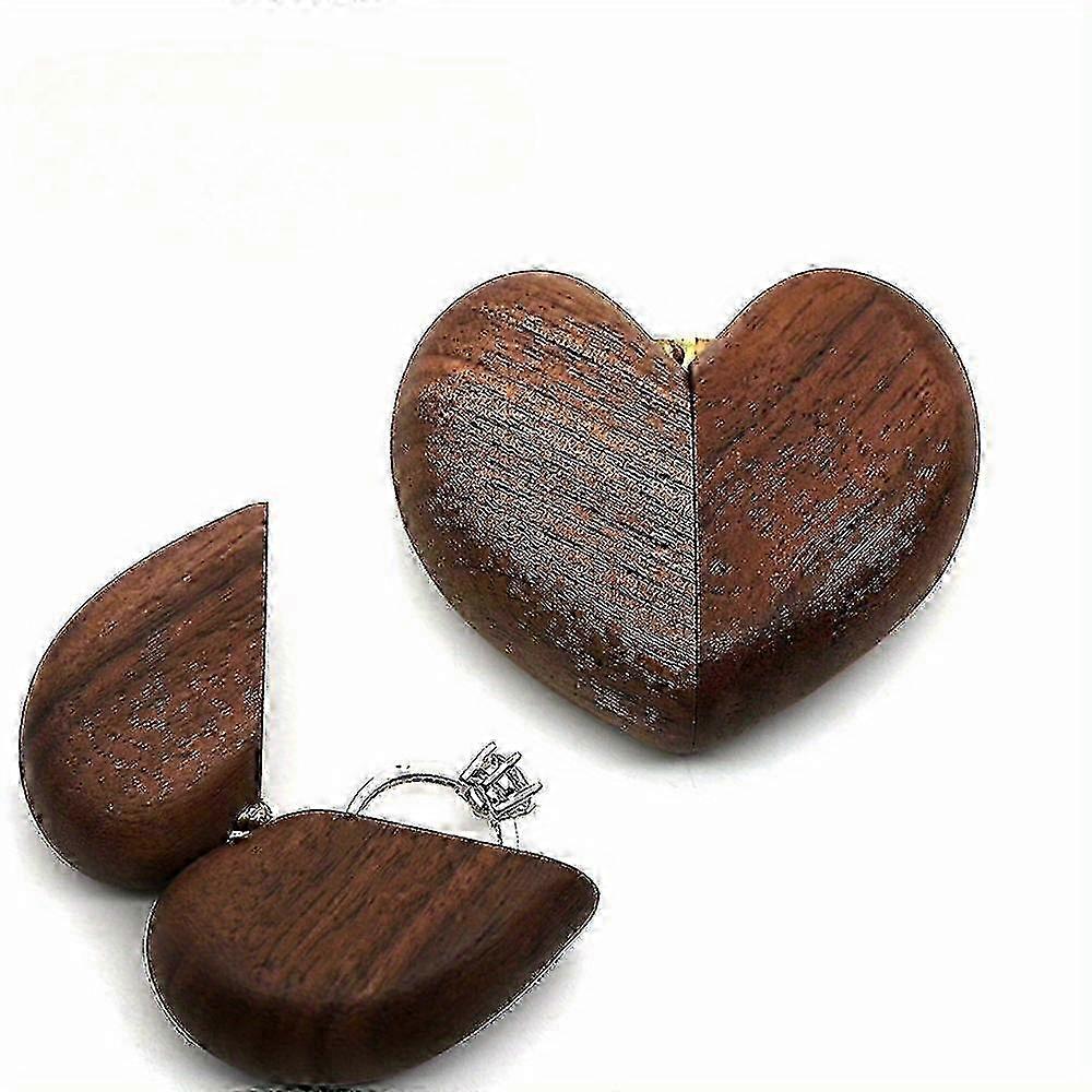Heart Ring Box Solid Wood Velvet Lined