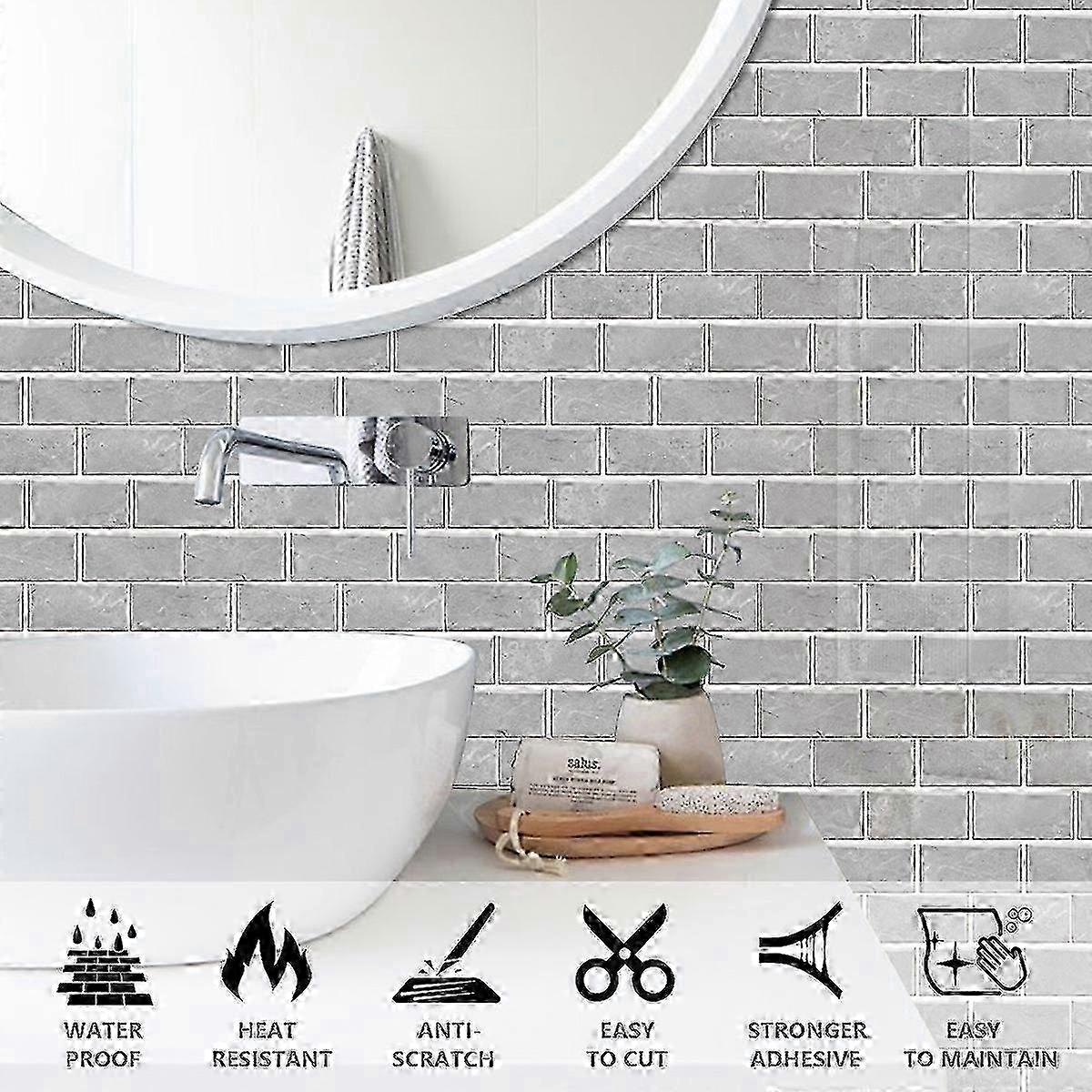 Mediterranean Gray Brick Self-Adhesive Tiles