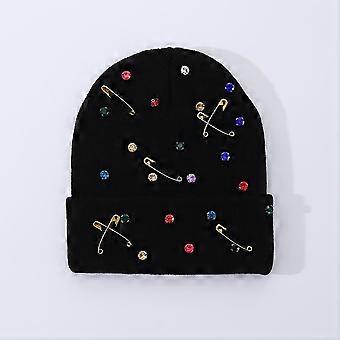 Colorful Rhinestone Beanie Hat, Sparkly Knit Winter Cap for Men and Women, Warm Outdoor Travel Slouchy Headwear
