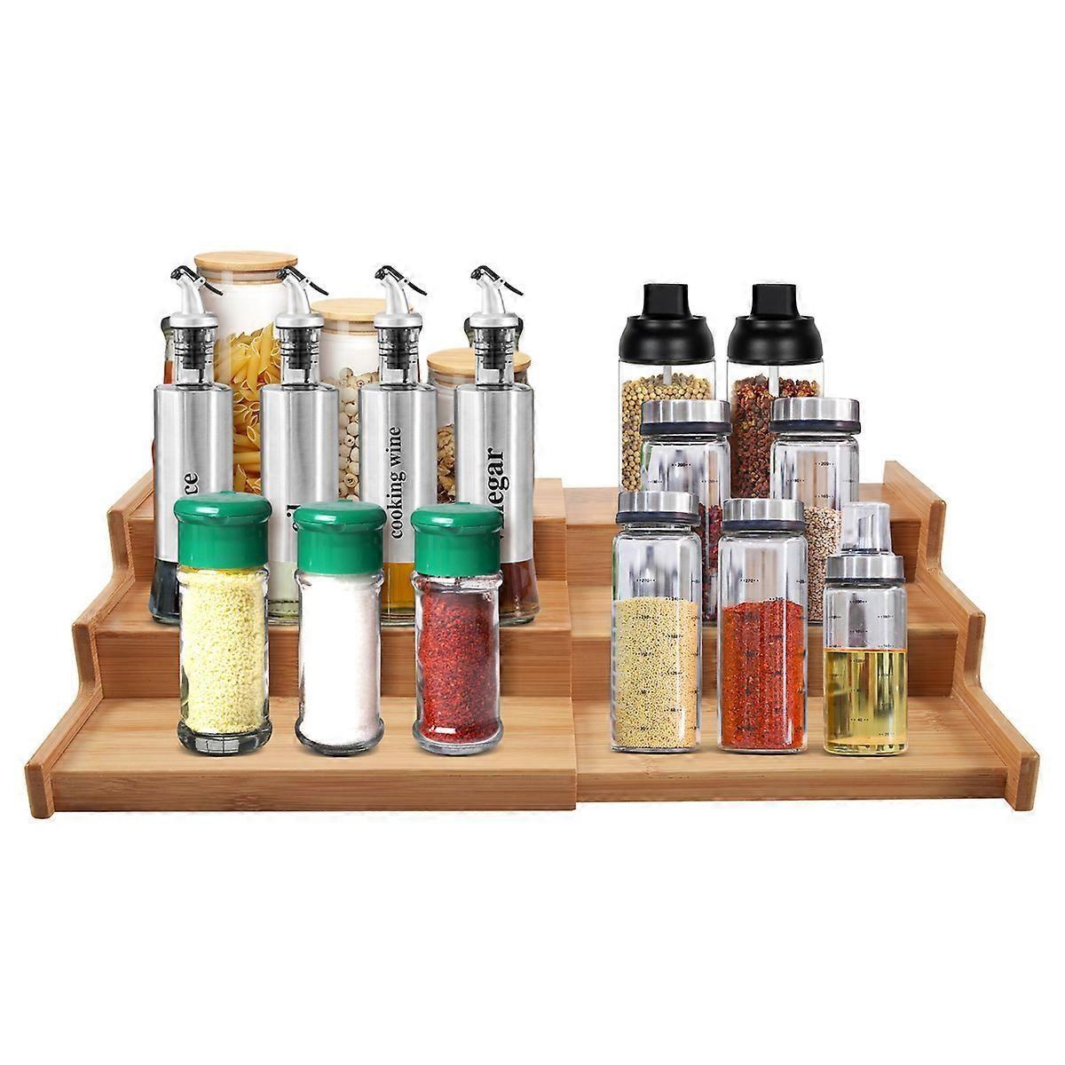 Kitchen Cabinet Organizer- Bamboo 3-Layer Adjustable Spice Rack-SHZNV