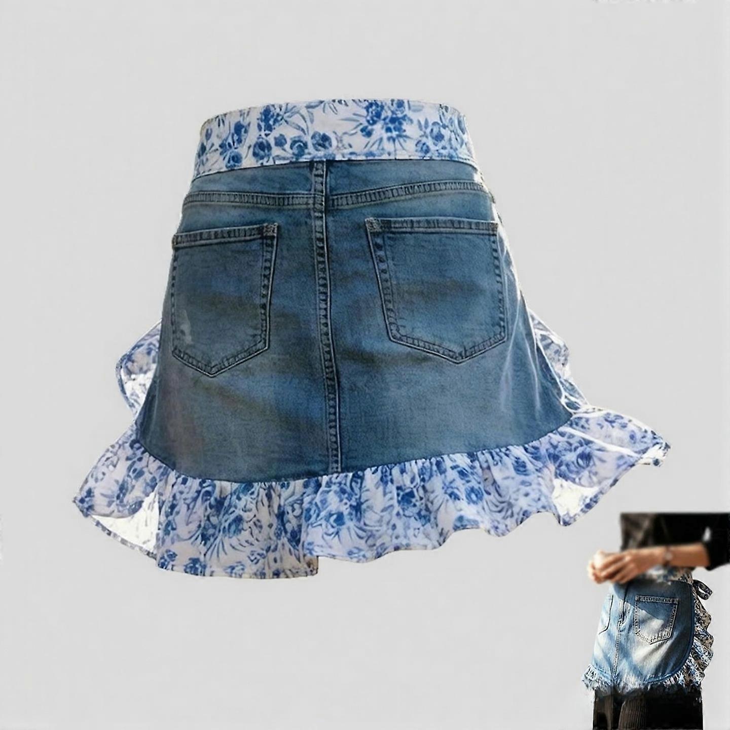 Adjustable Denim Floral Apron